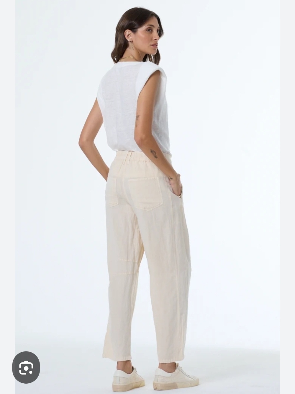 Women's Cream Elastic-Waist Relaxed Pants